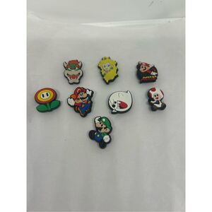 Set of 8 Mario Shoe Charms – Bowser, Princess Peach, Mario, Luigi & More